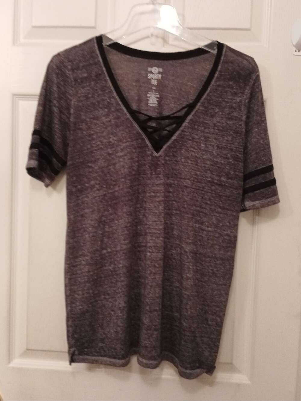 SO Sporty Tee T-Shirt Women's Size S Heather Gray Relaxed Fit Sheer Casual